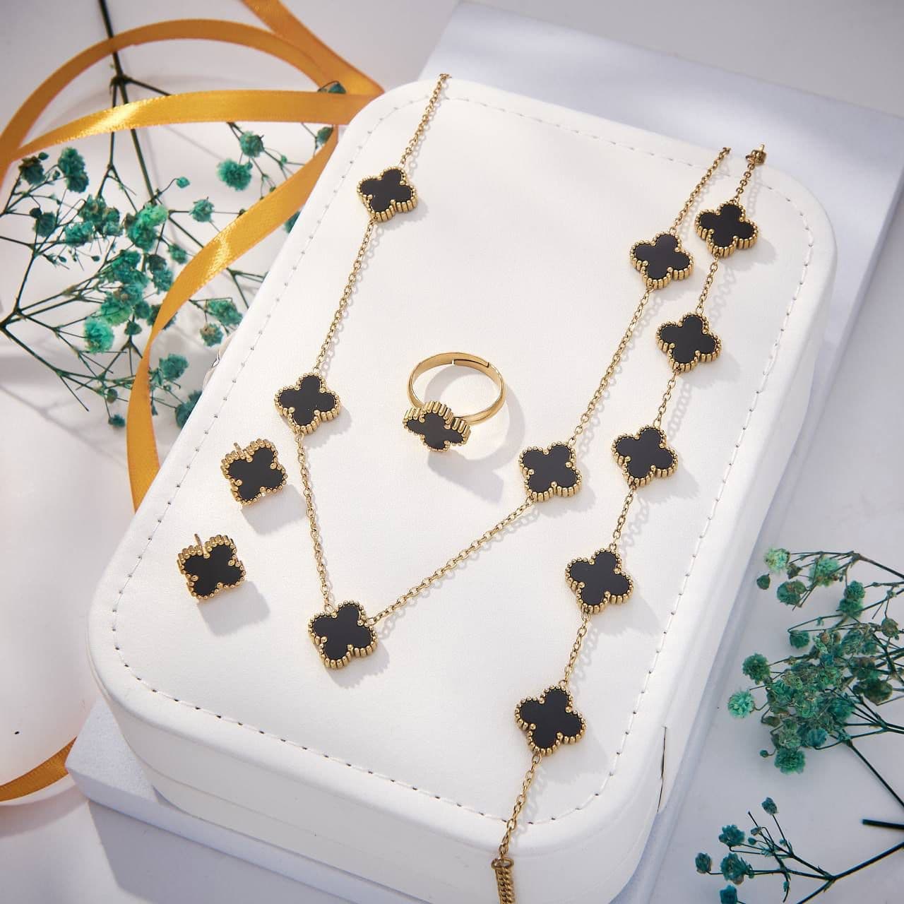 Parure Trèfle Onyx Royal